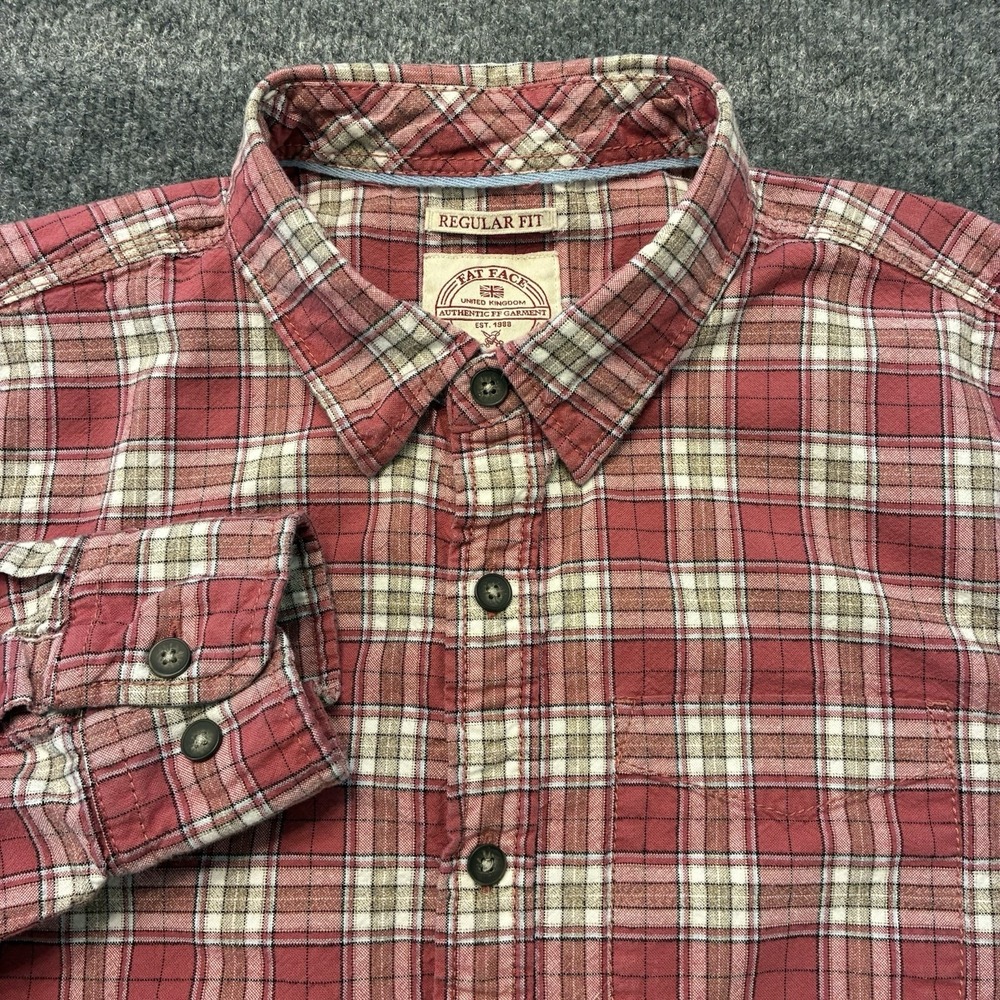 Fat Face Lightweight Flannel Plaid Button Shirt Mens Large Regular Fit Pink